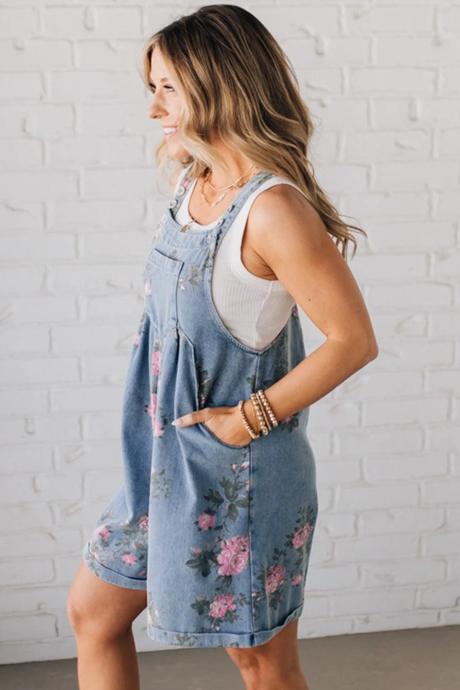 The Myosotis Floral Denim Shortalls