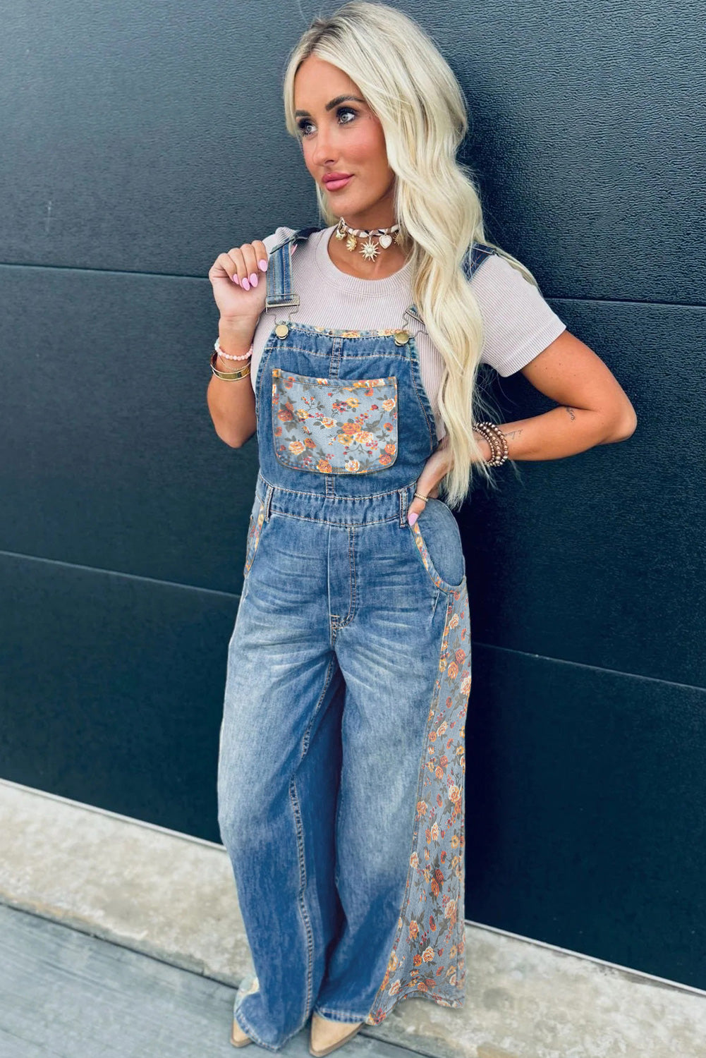 The Peacock Rose Patchwork Denim Overalls