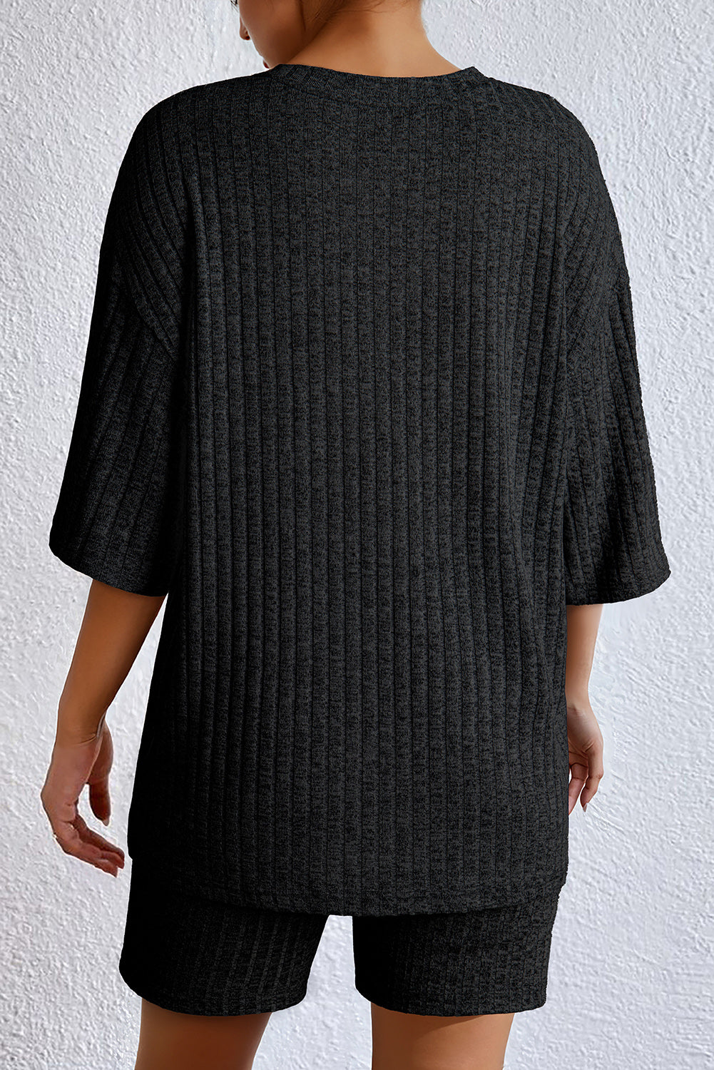 Black Ribbed Tee & Slim Shorts Set