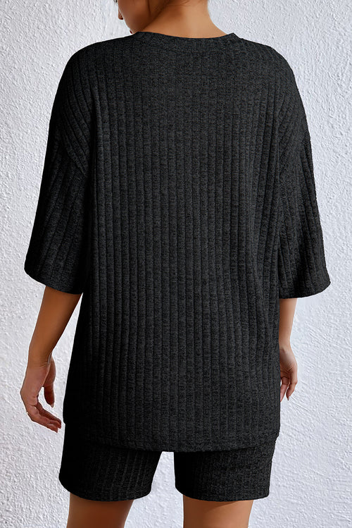 Black Ribbed Tee & Slim Shorts Set
