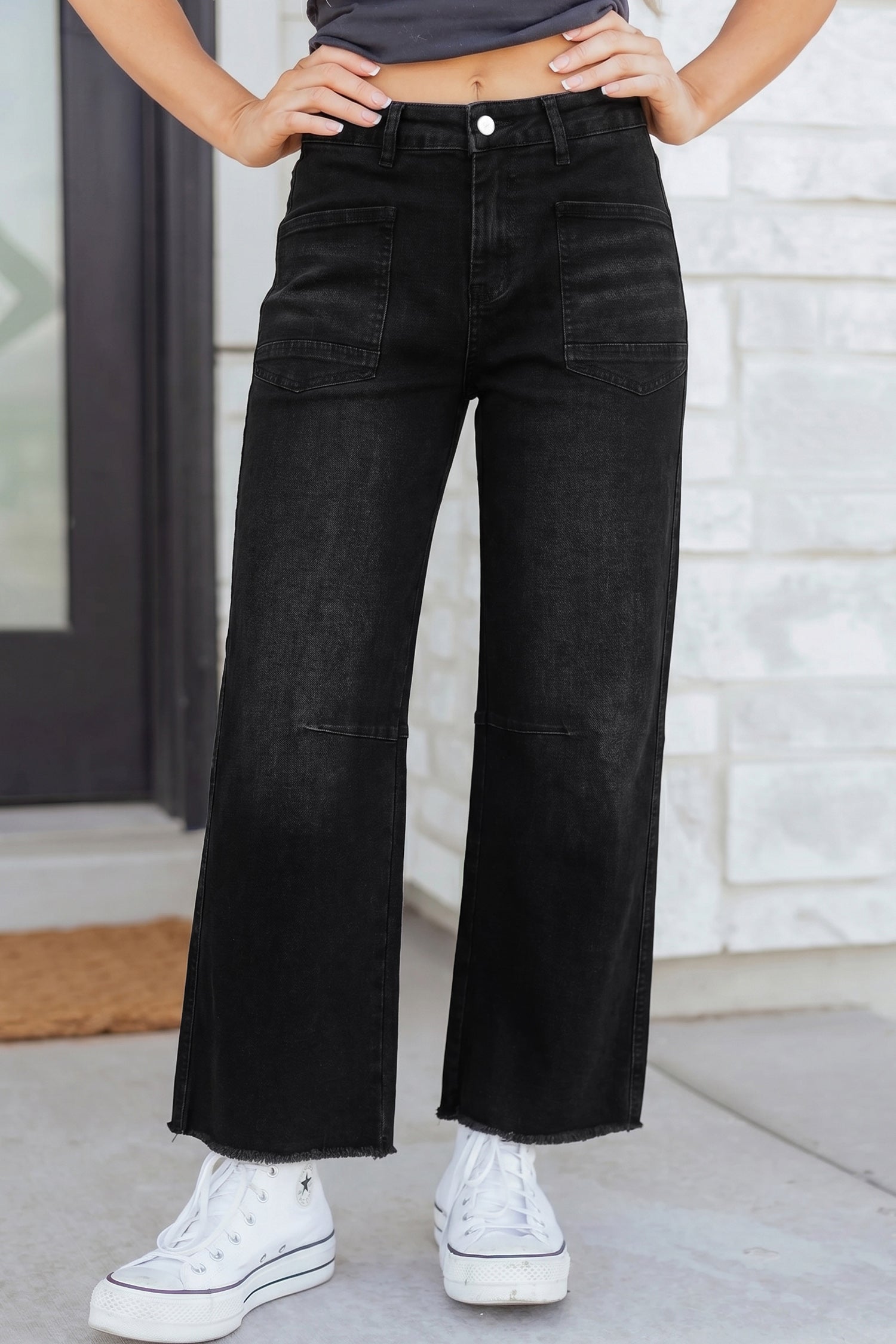 The Charcoal Fray Crop Straight Jean