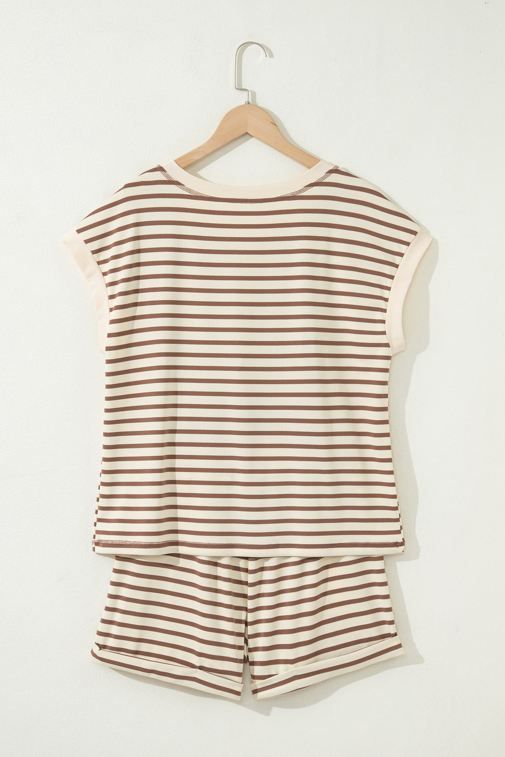Brown Stripe Button Top & Shorts Set