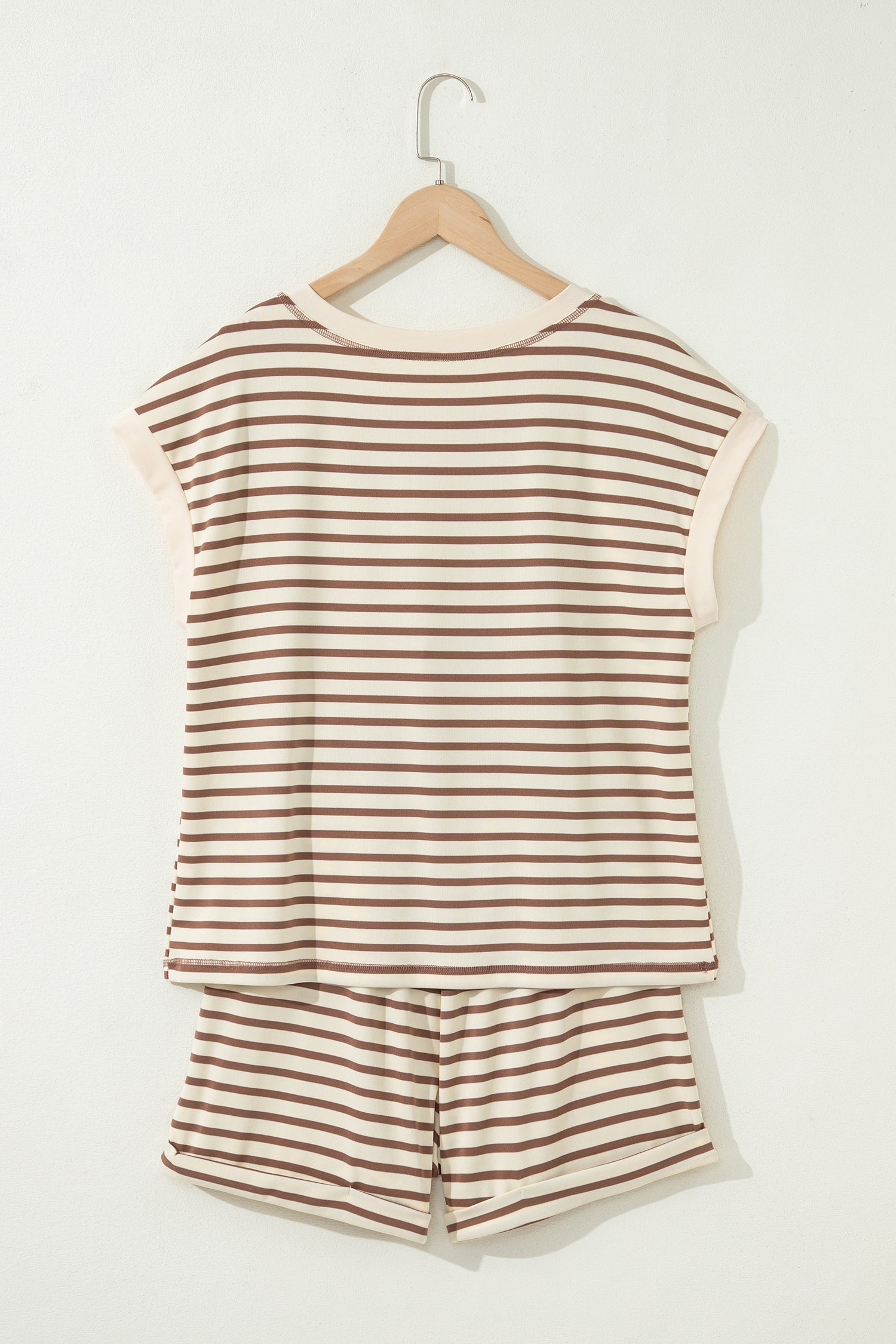 Brown Stripe Button Top & Shorts Set