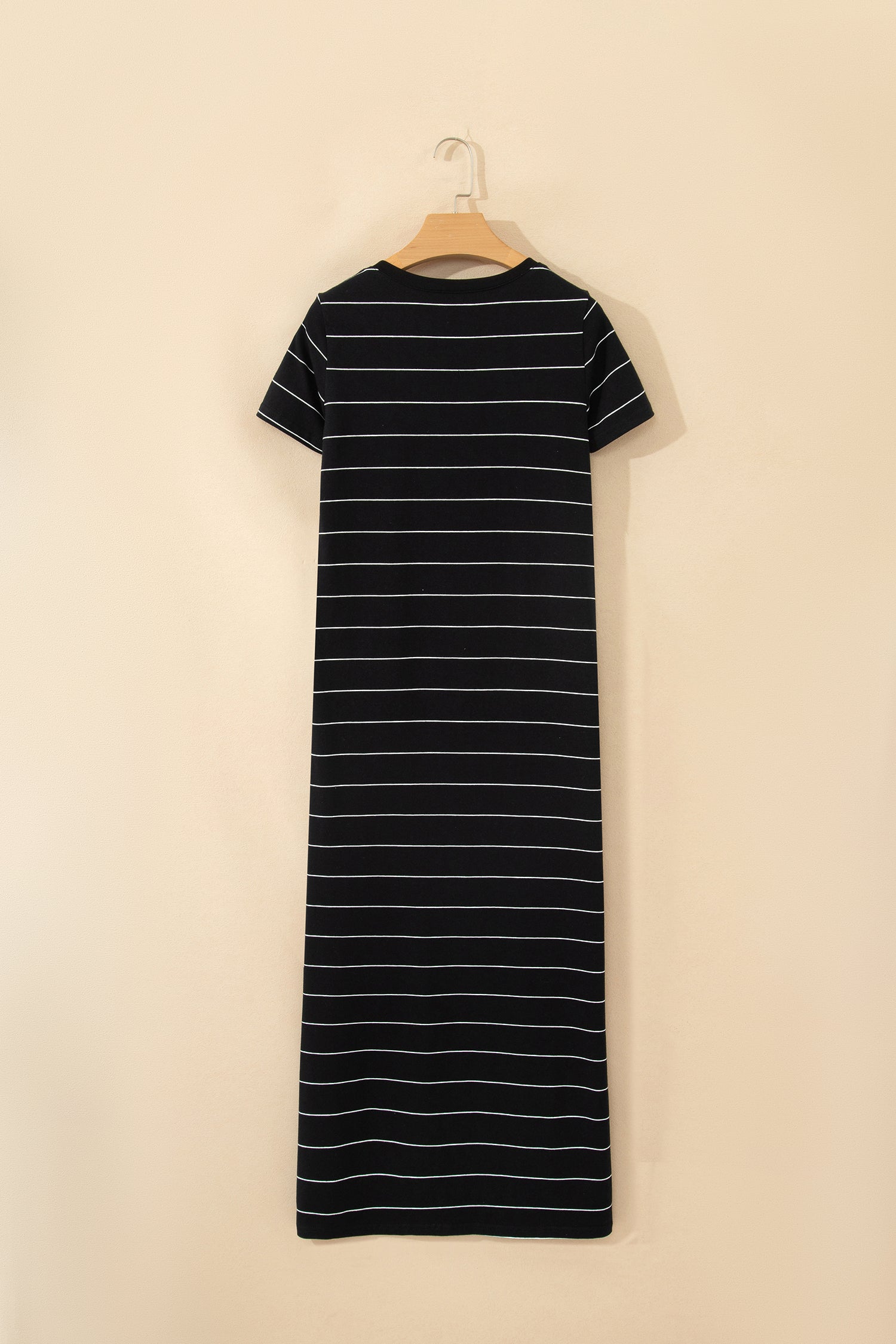 Black Stripe Casual Side Slit Maxi T‑Shirt Dress