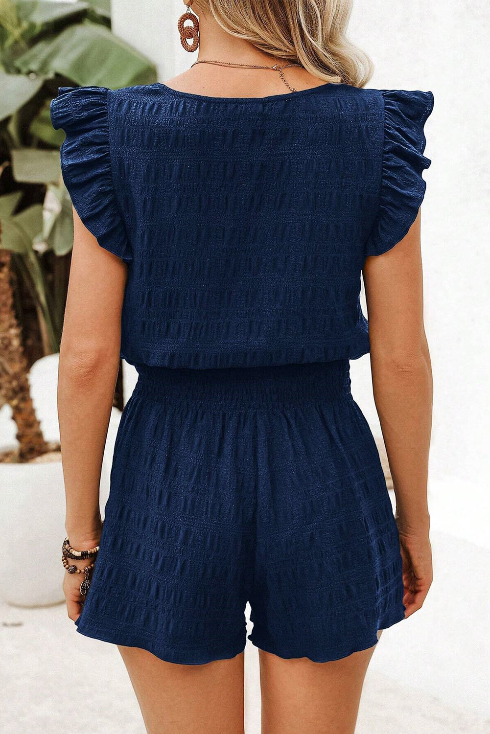 Dirty Blue Textured Ruffle Shorts Set