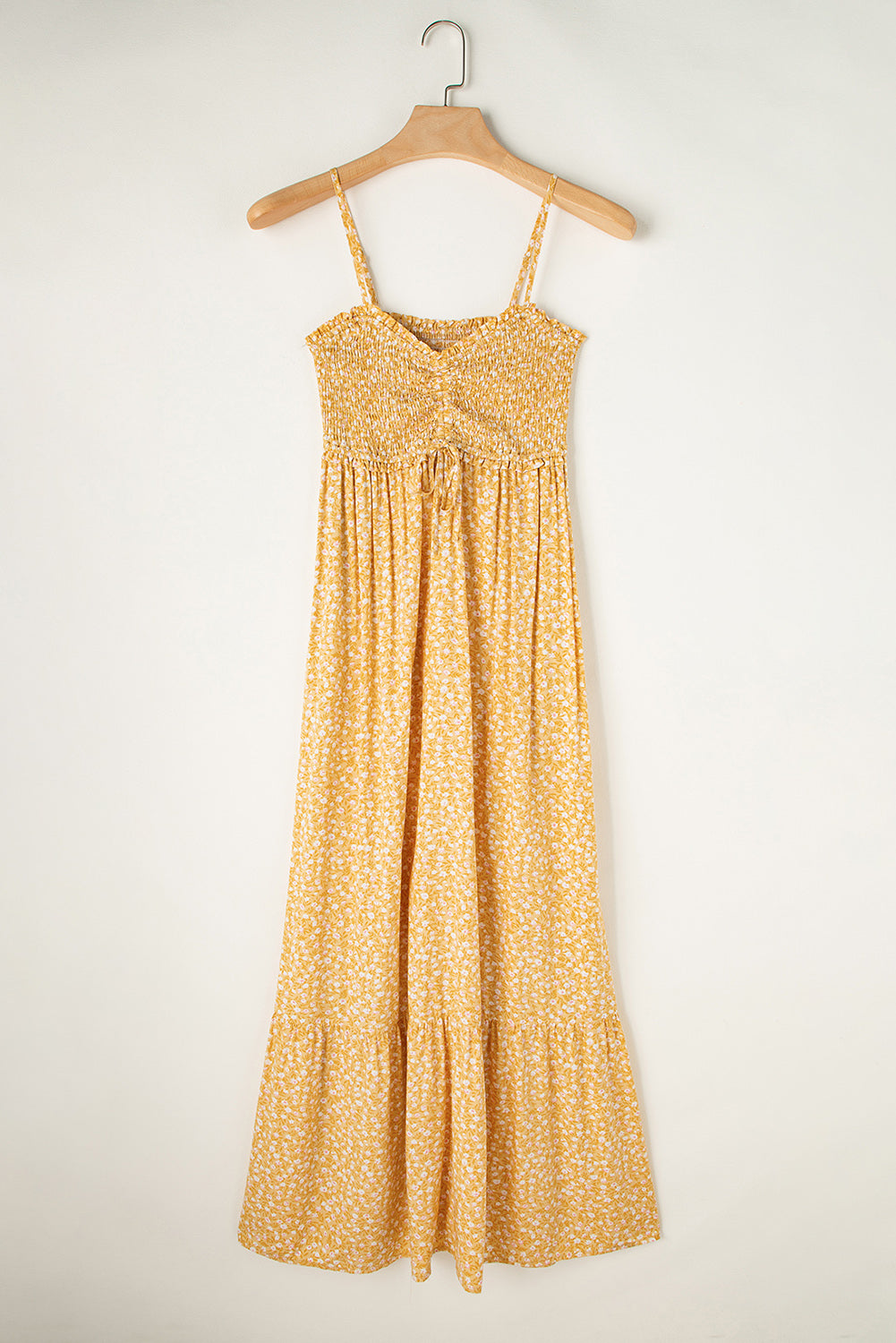 Yellow Frilly Smocked Floral Maxi Dress