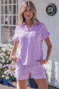 Purple Stripe Polo Tee & Shorts Set