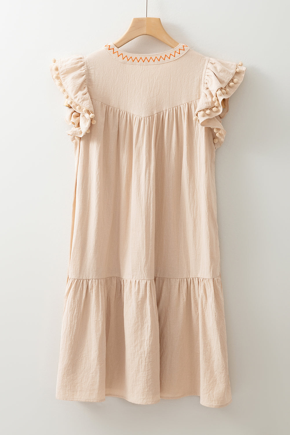 Jet Stream Embroidered Pom Pom Ruffle Dress