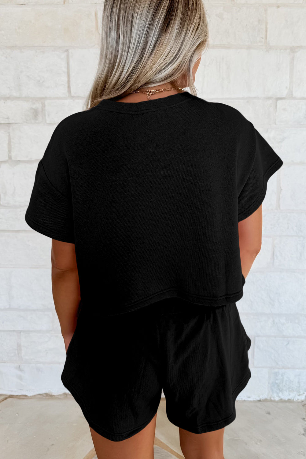 Black Cropped Tee & Ruffle Skort Set