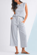 Sail Blue Striped Tee & Wide‑Leg Pants Set