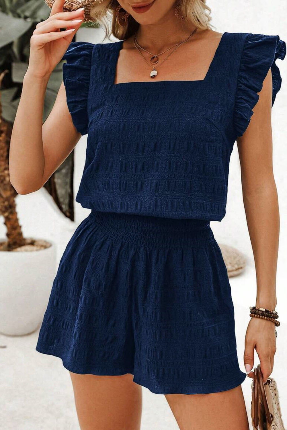Dirty Blue Textured Ruffle Shorts Set