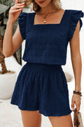 Dirty Blue Textured Ruffle Shorts Set