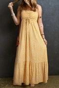 Yellow Frilly Smocked Floral Maxi Dress
