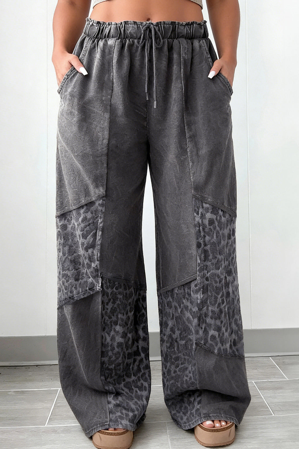 Dark Grey Mineral Wash Wide Leg Pants