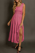 Rose Shirred Pleated Midi Dress