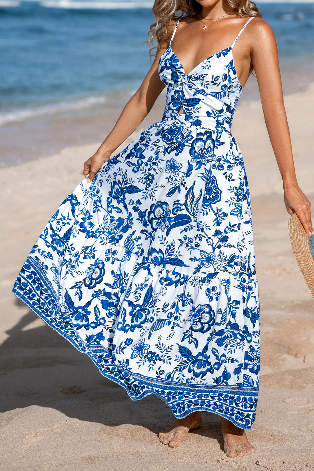 The Azure Bloom Twist‑Front Maxi