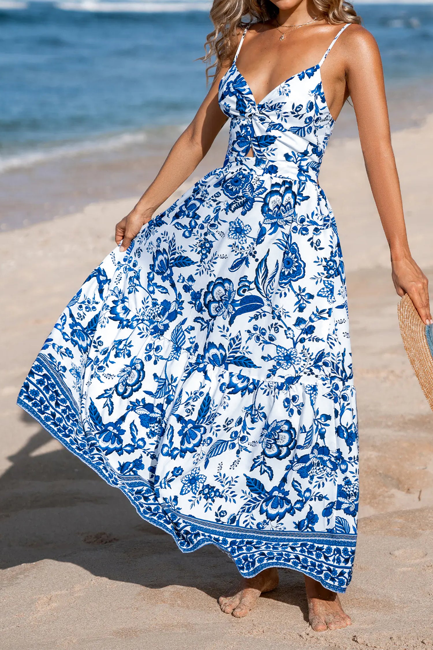 The Azure Bloom Twist‑Front Maxi