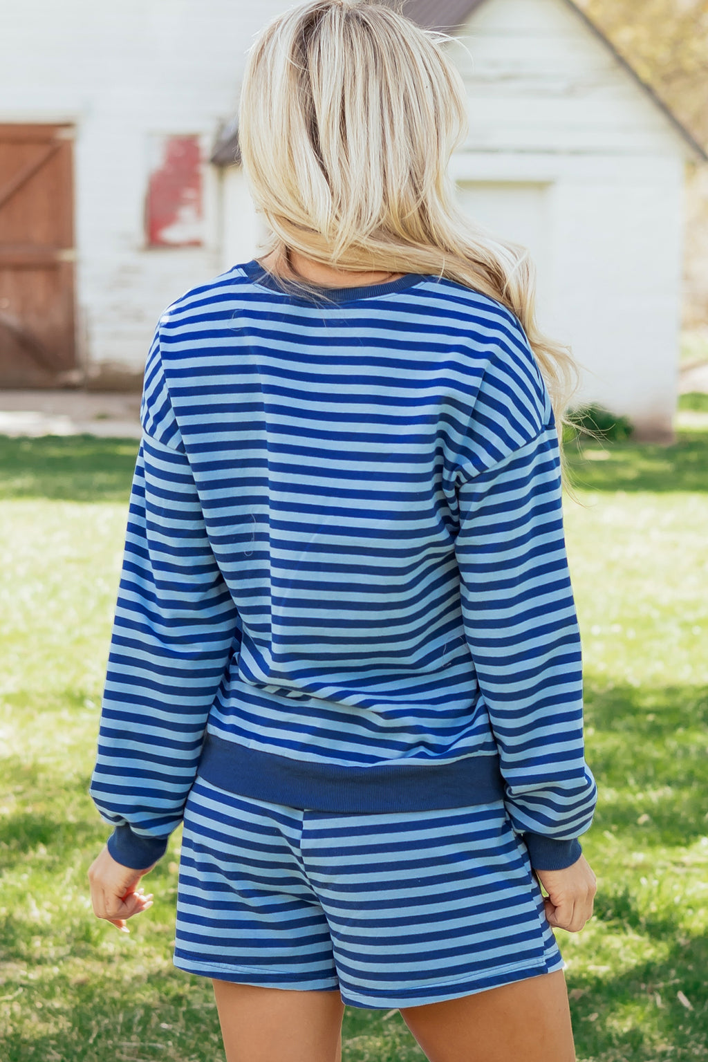 Blue Stripe Pullover & Shorts Set