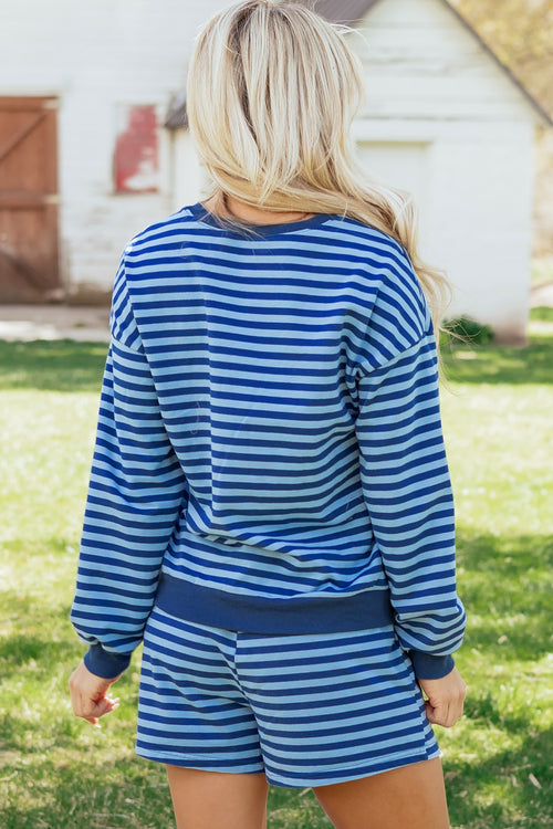 Blue Stripe Pullover & Shorts Set