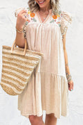 Jet Stream Embroidered Pom Pom Ruffle Dress