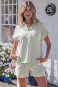 Khaki Stripe Polo & Shorts Set