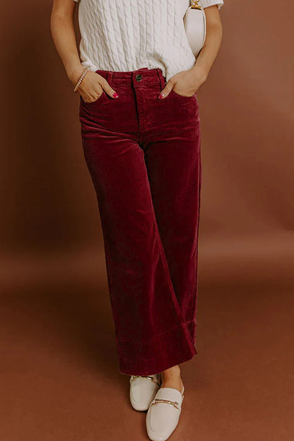 The Bordeaux Corduroy Wide‑Leg Cotton Pant
