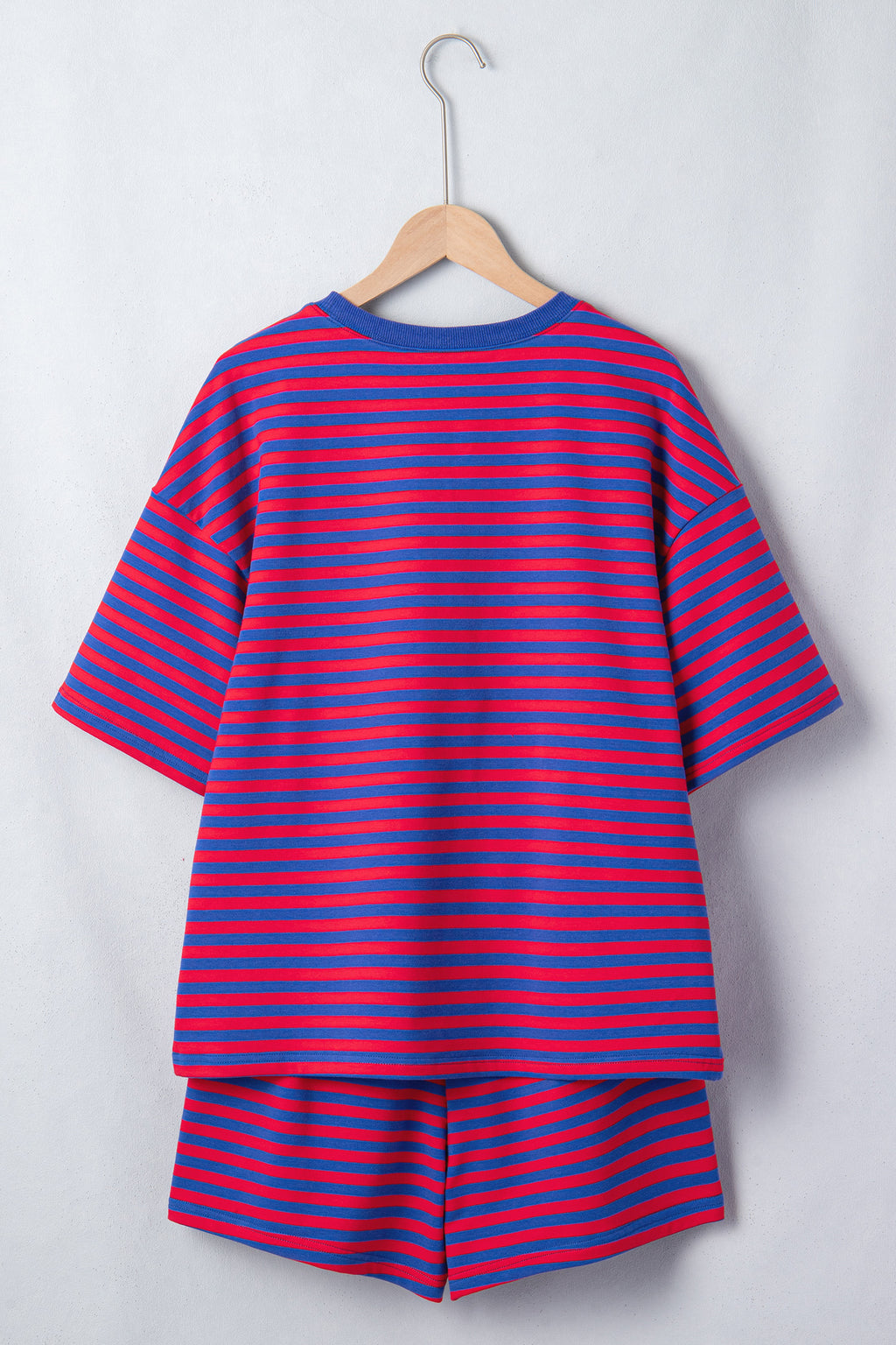 Navy Stripe Ribbed Tee & Shorts Set