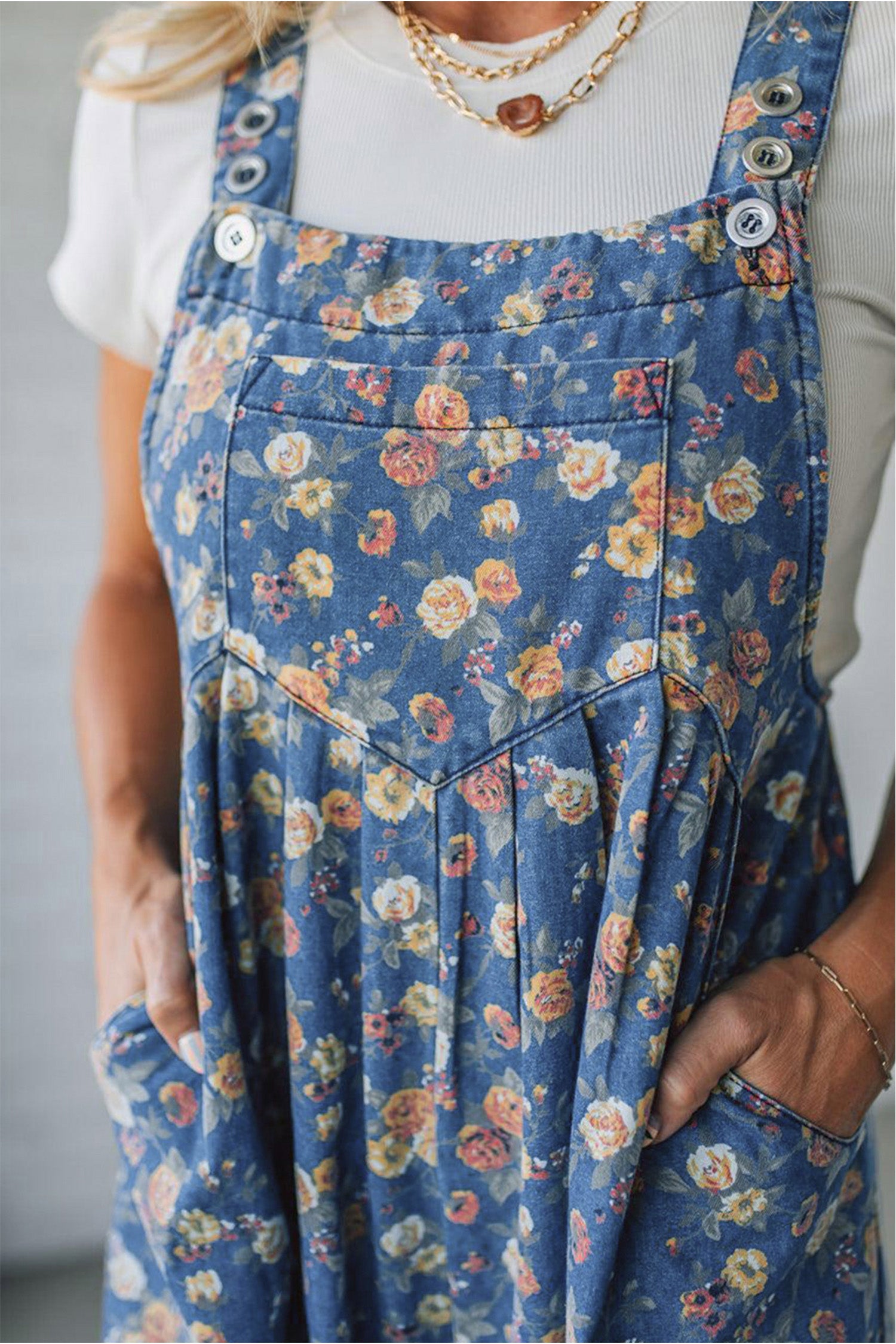 The Vintage Rose Pleated Denim Overalls