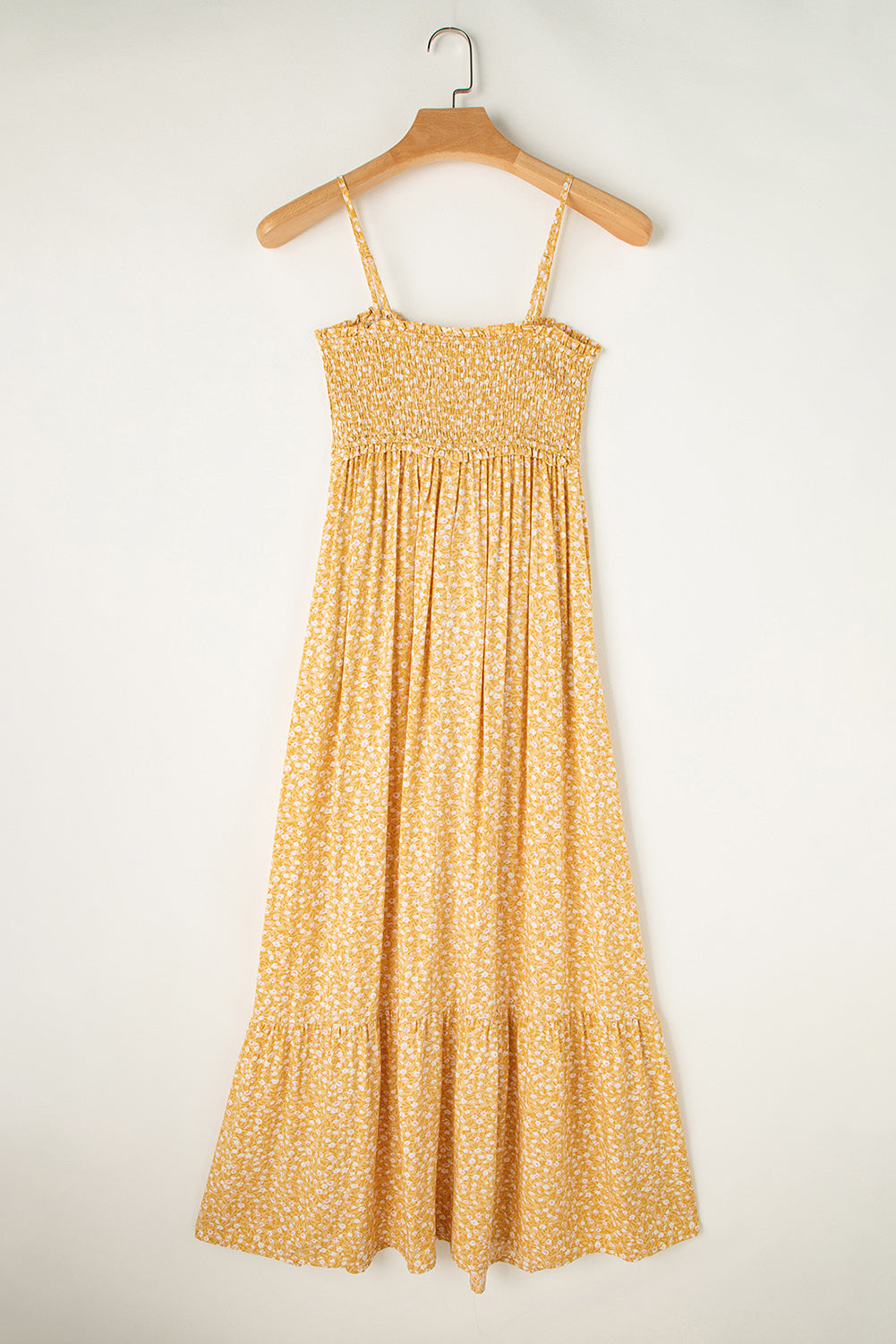 Yellow Frilly Smocked Floral Maxi Dress
