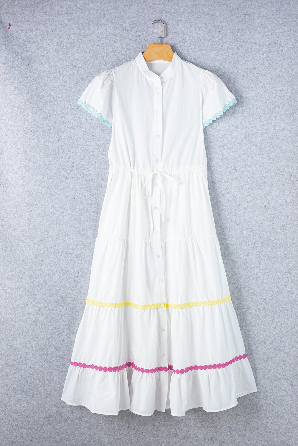 White High Waist Tiered Shirt Dress
