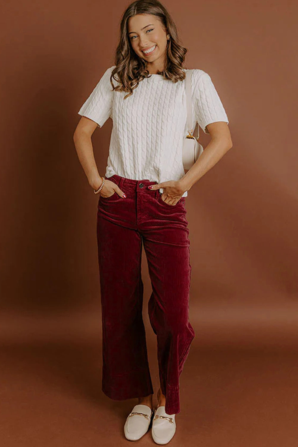 The Bordeaux Corduroy Wide‑Leg Cotton Pant