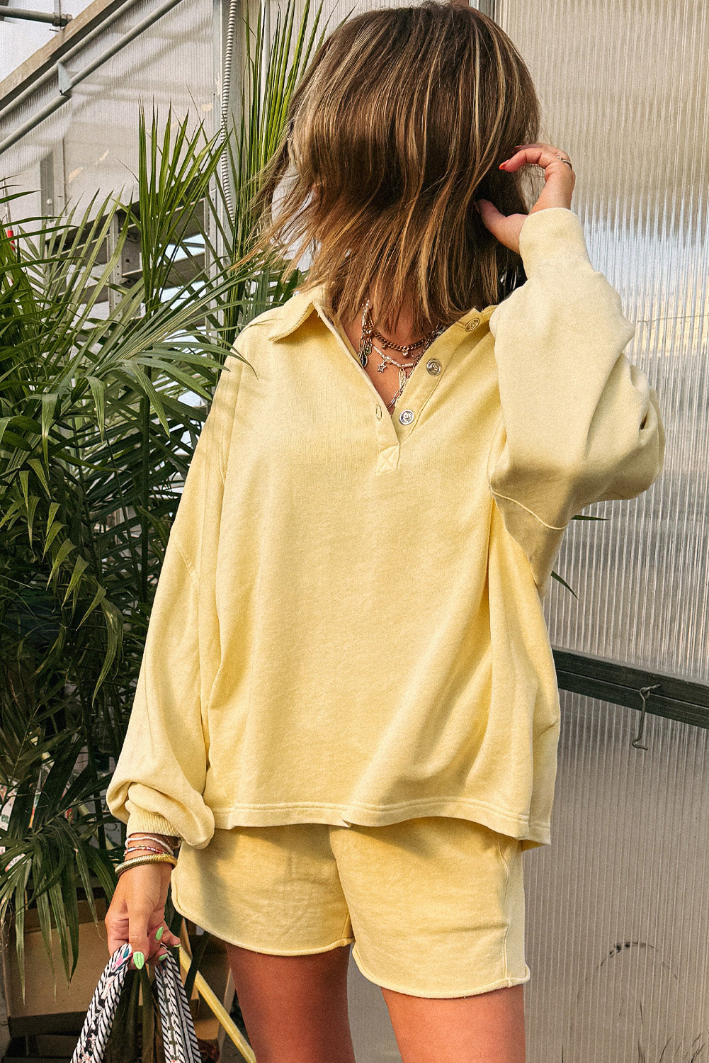 Yellow Cream Button‑Collar Set