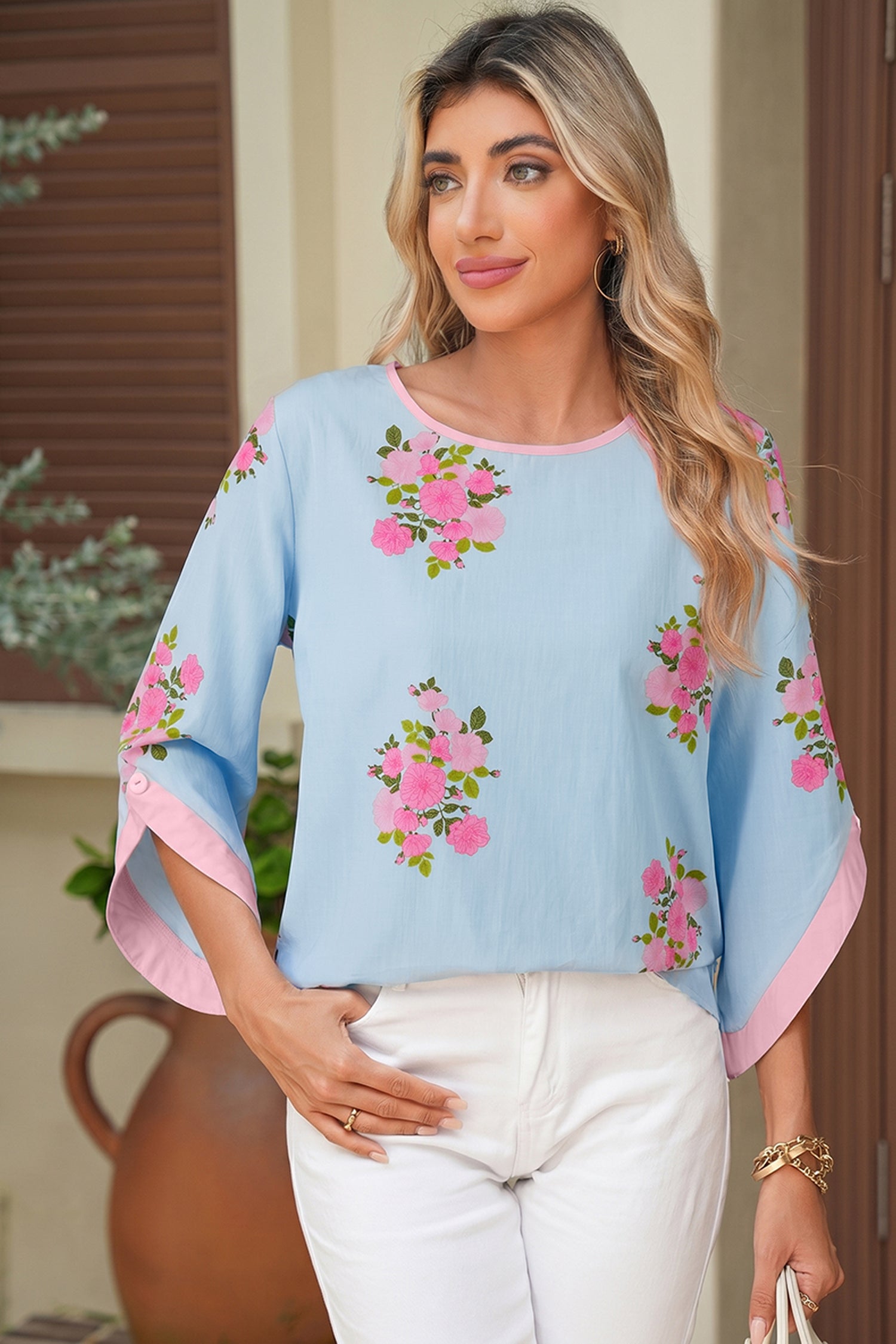 The Sky Bloom Cuff Blouse