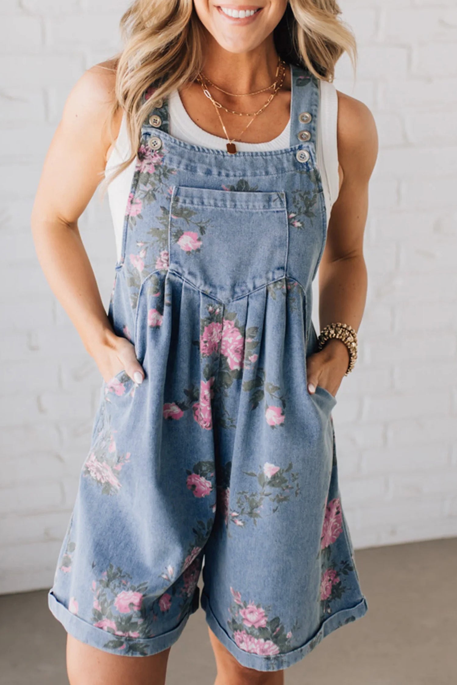 The Myosotis Floral Denim Shortalls