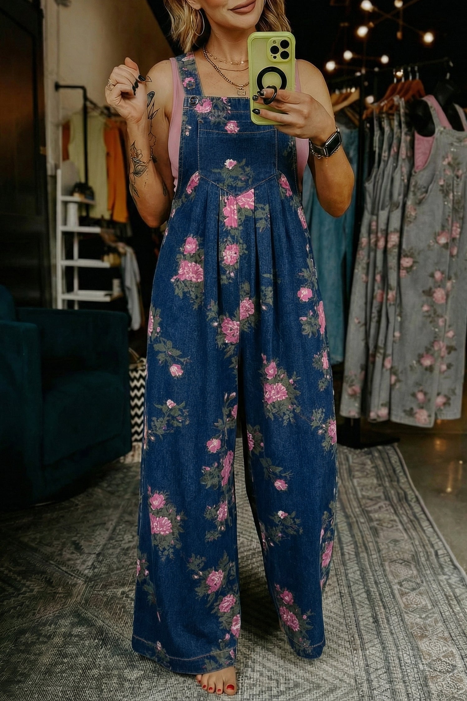 The Beau Bloom Pleated Denim Jumpsuit