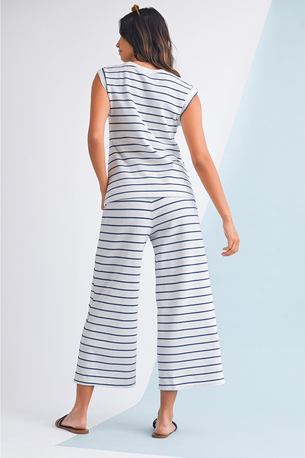 Sail Blue Striped Tee & Wide‑Leg Pants Set