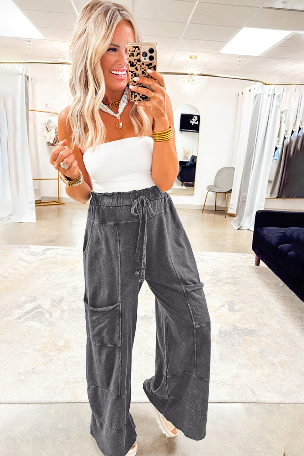 The Ash Knot‑Waist Mineral Pants