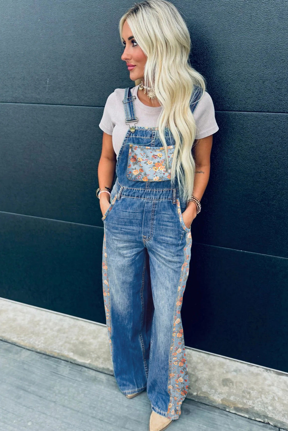 The Peacock Rose Patchwork Denim Overalls