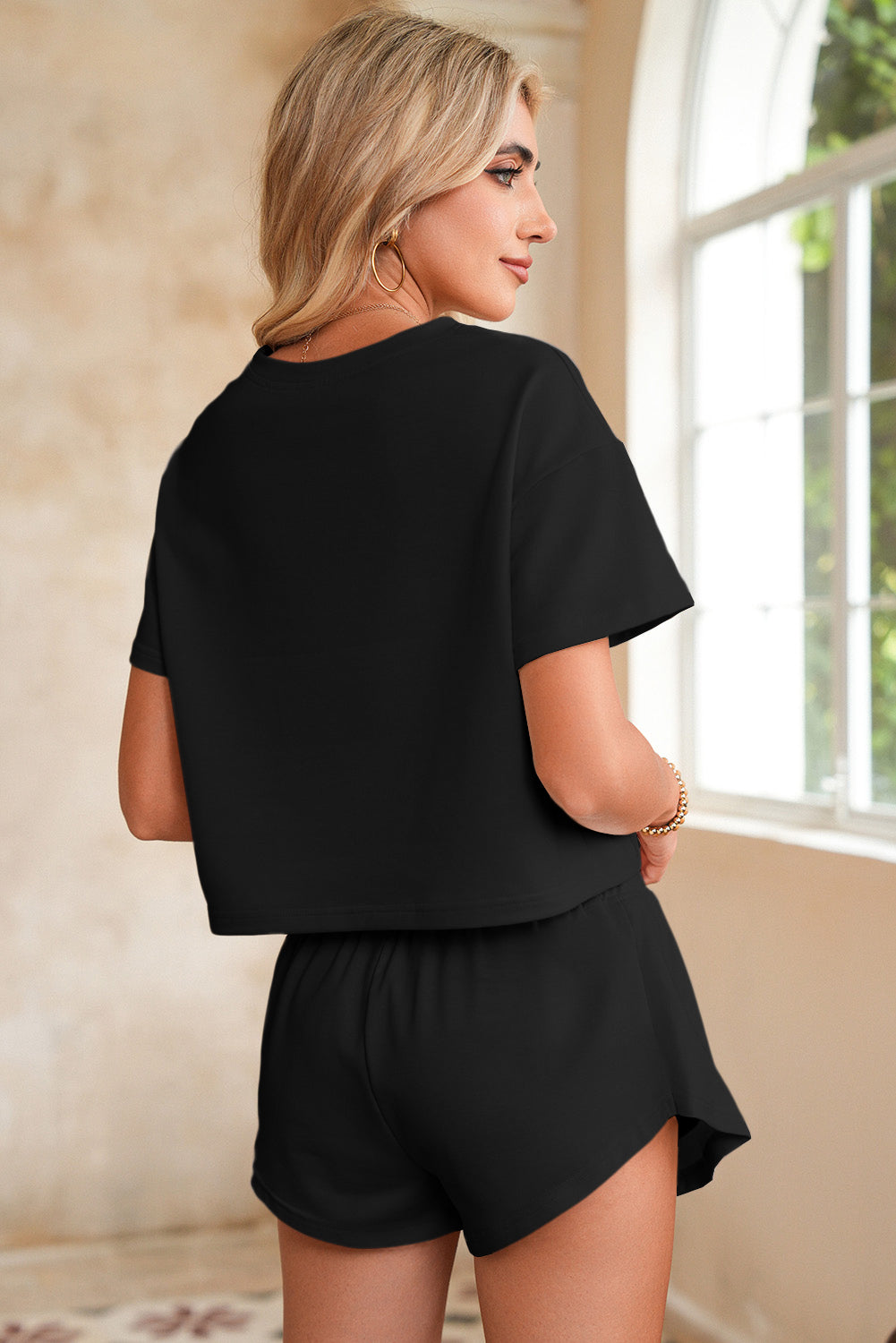 Black Cropped Tee & Ruffle Skort Set