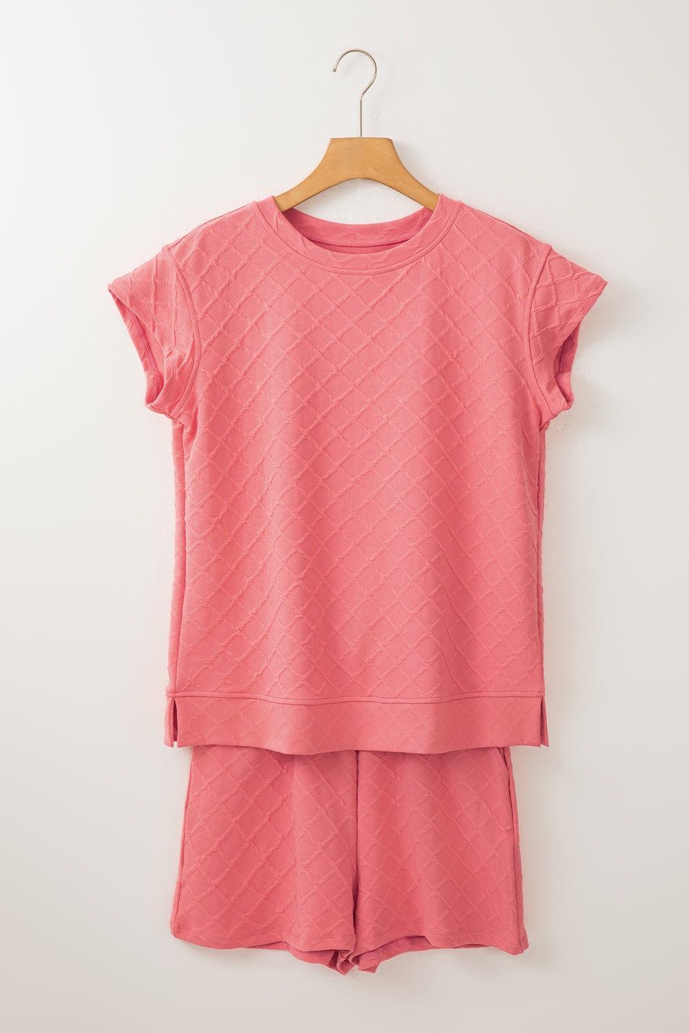 Pale Chestnut Rhombus Textured Tee and Drawstring Shorts Set
