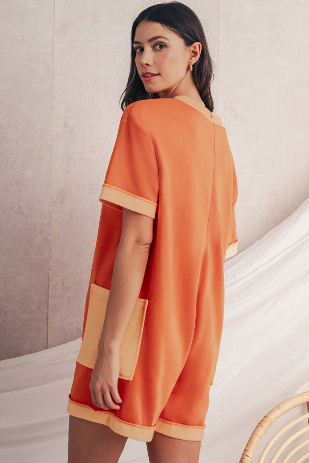 Russet Orange V‑Neck Pocket Romper