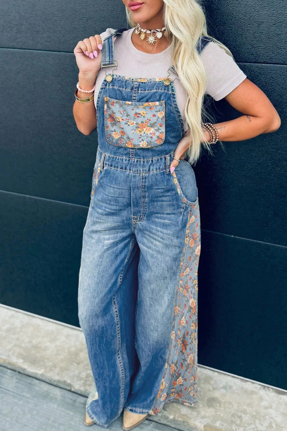 The Peacock Rose Patchwork Denim Overalls