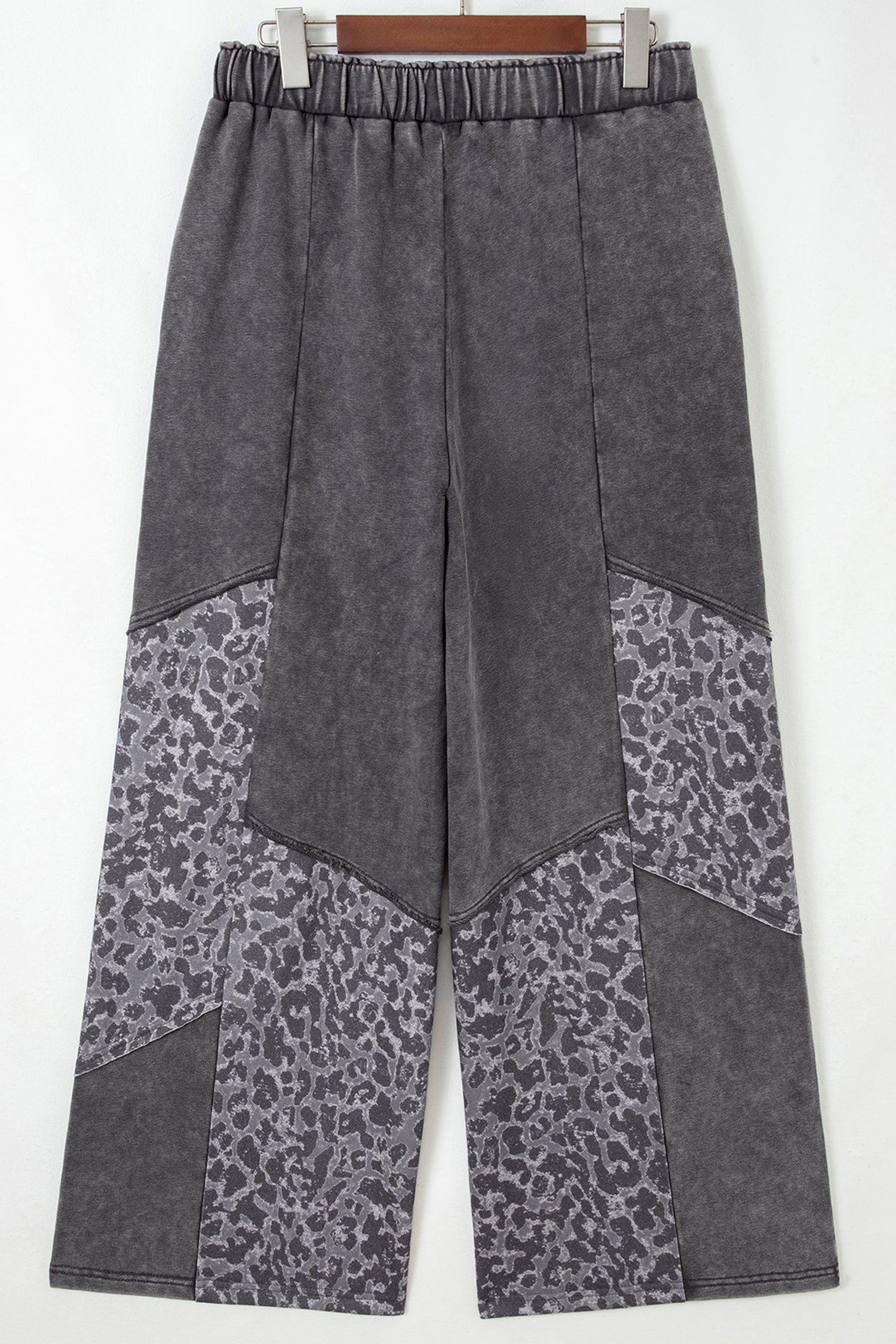 Dark Grey Plus Size Leopard Patchwork Mineral Wash Wide Leg Pants