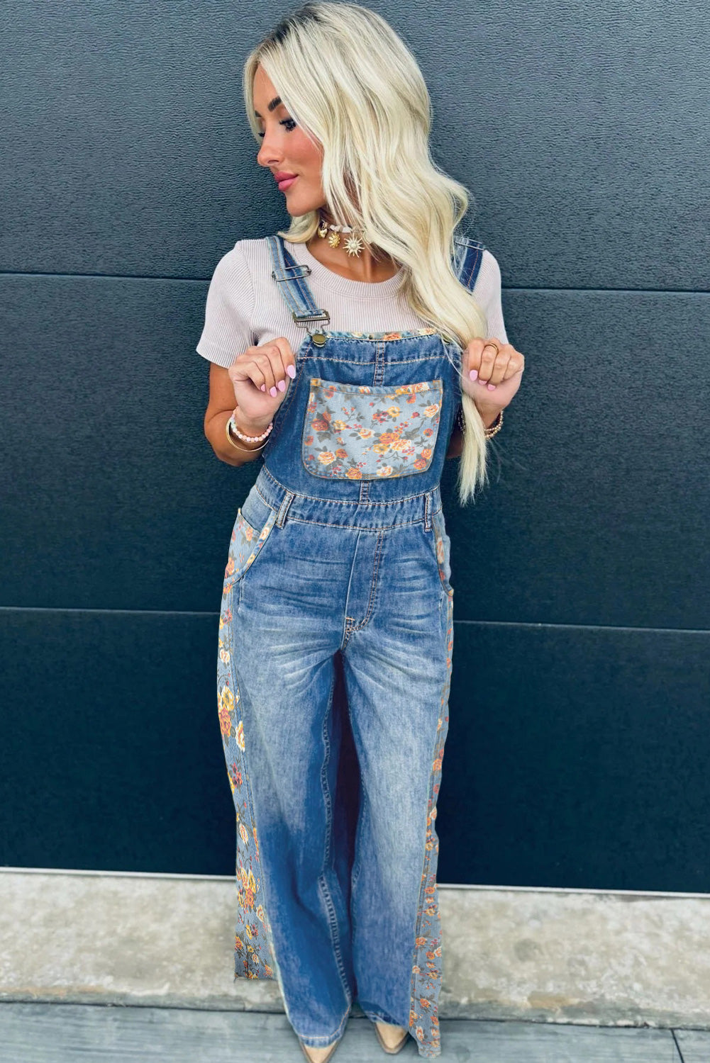 The Peacock Rose Patchwork Denim Overalls