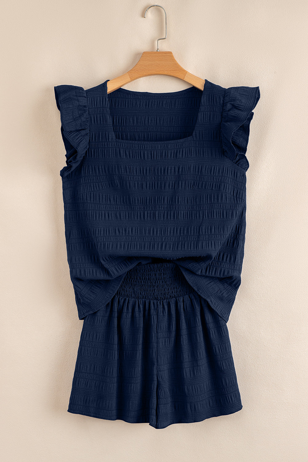 Dirty Blue Textured Ruffle Shorts Set