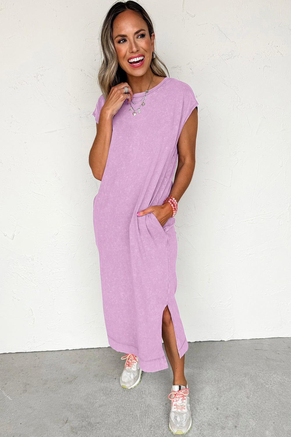 Wisteria Mineral Wash Pocket T‑Shirt Dress