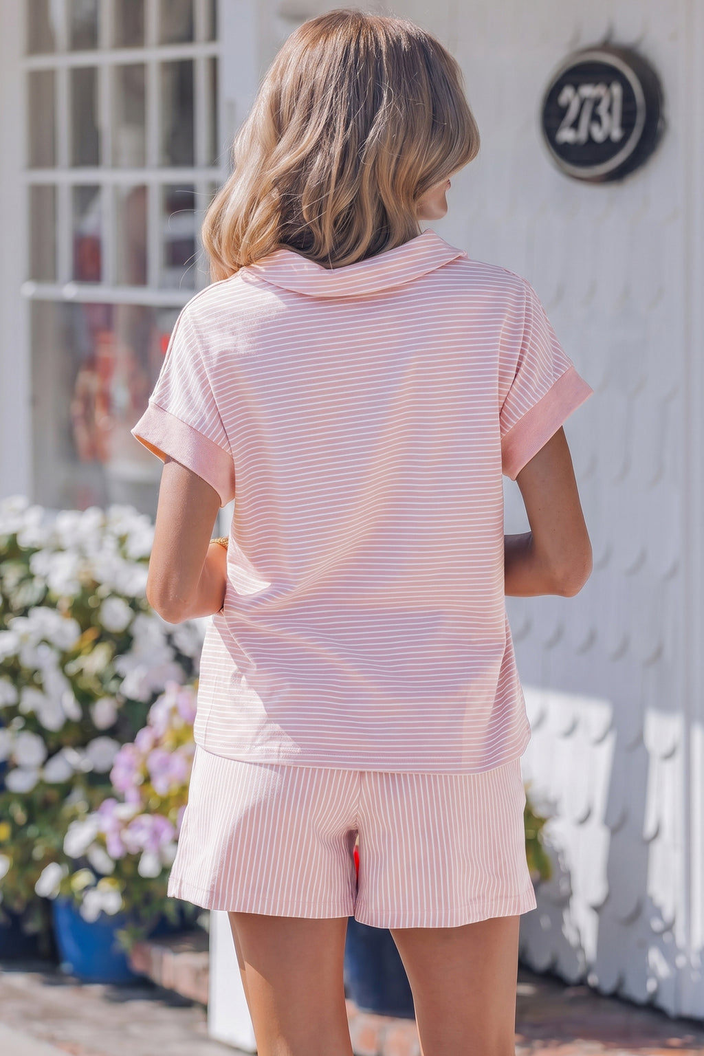 Pink Stripe Polo Tee & Shorts Set