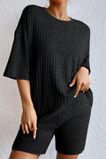 Black Ribbed Tee & Slim Shorts Set
