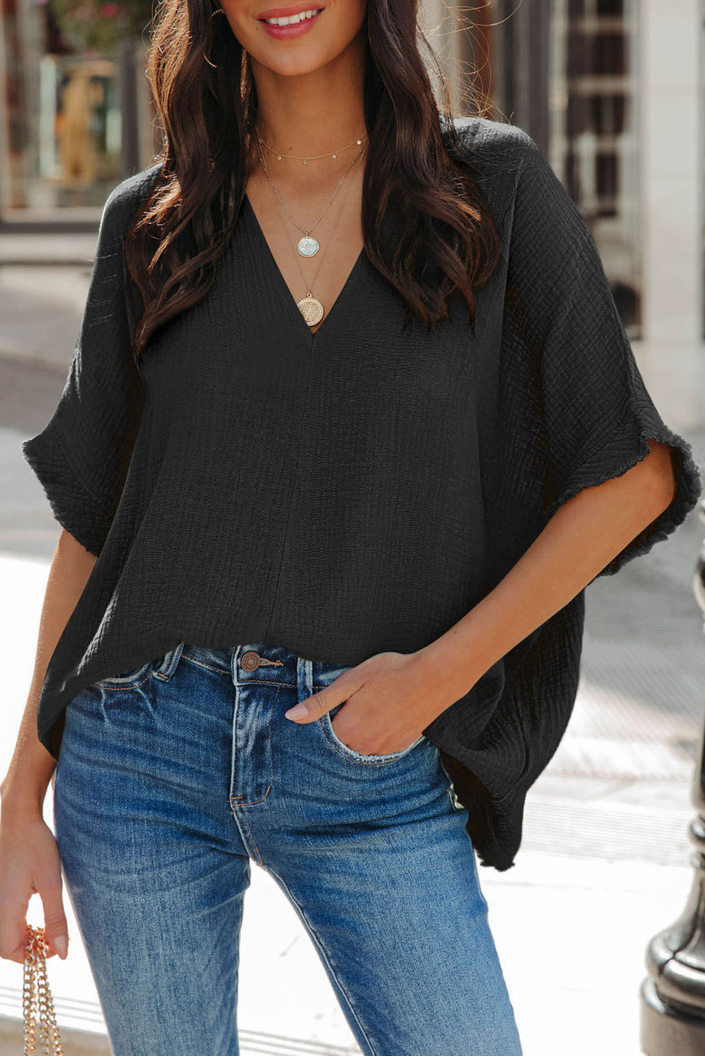 The Noir Fringe Batwing Blouse