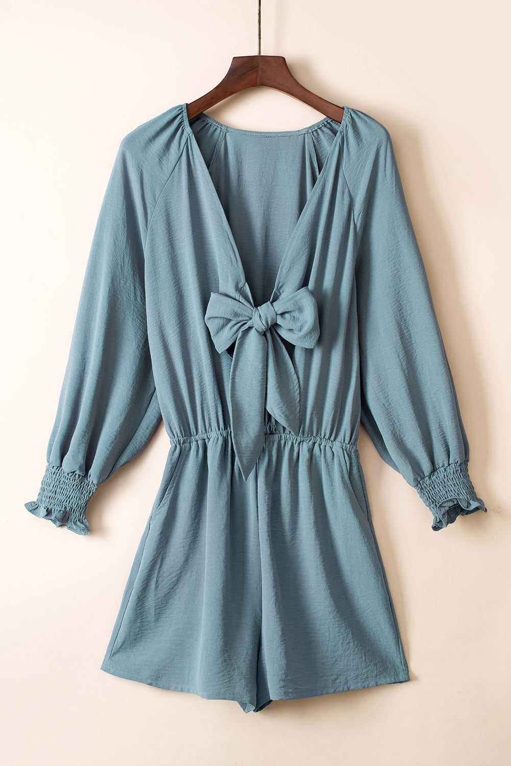 The Slate Knot‑Front Woven Romper